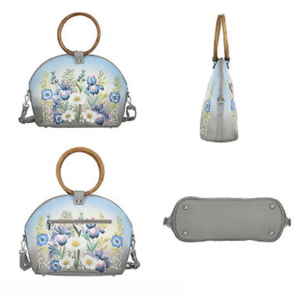 NWT GREY LEATHER - SUKRITI Multi White Mulberry Floral Tote With Silk Scarf Set - Picture 4 of 4